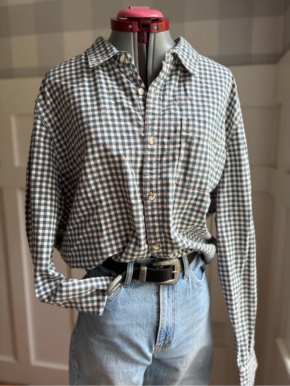 Men's Cotton Casual Green & White Gingham Button-Down Shirt 2XL - Picture 3 of 8